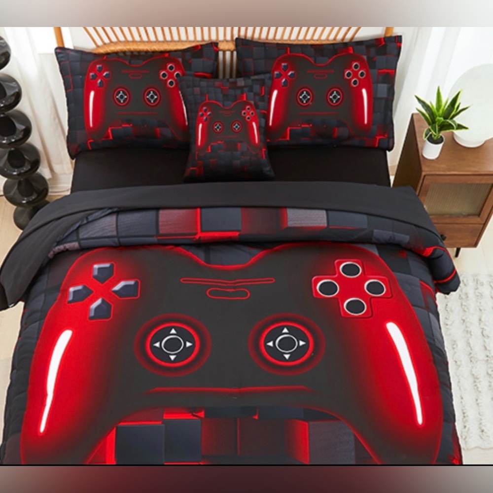 Gaming Controller Black and Red Twin Size,5 Piece Comforter/Bedding Set - Picture 4 of 8